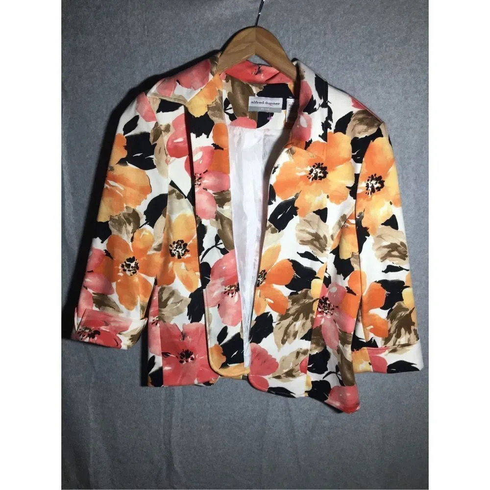 Womens Alfred Dunner Blazer Jacket Watercolor Floral Office Business Work Career